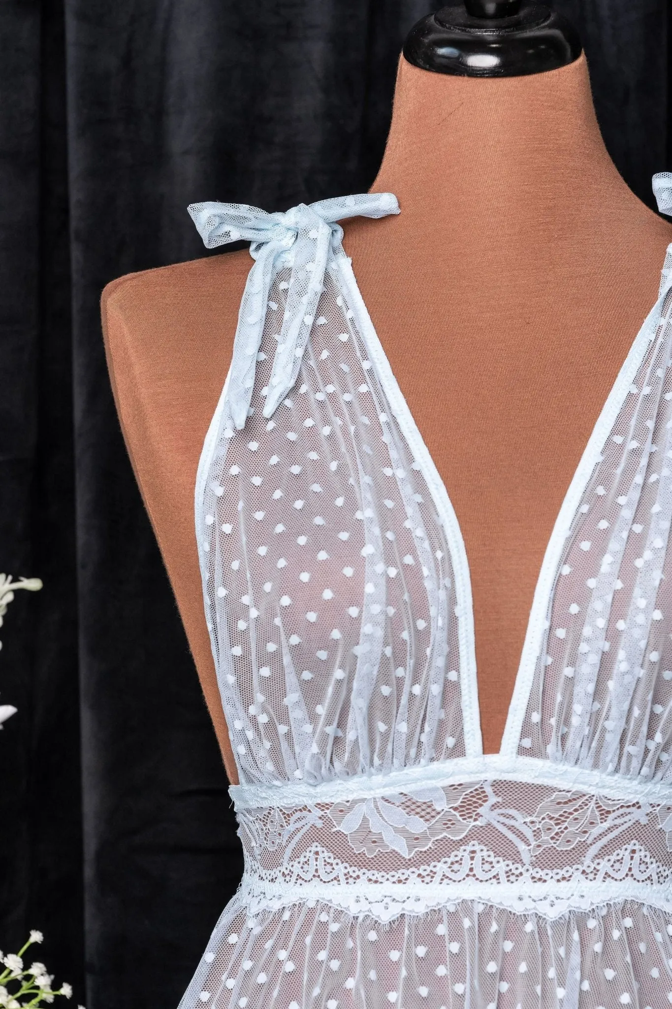 Polka Dot Mesh Babydoll - Something Blue