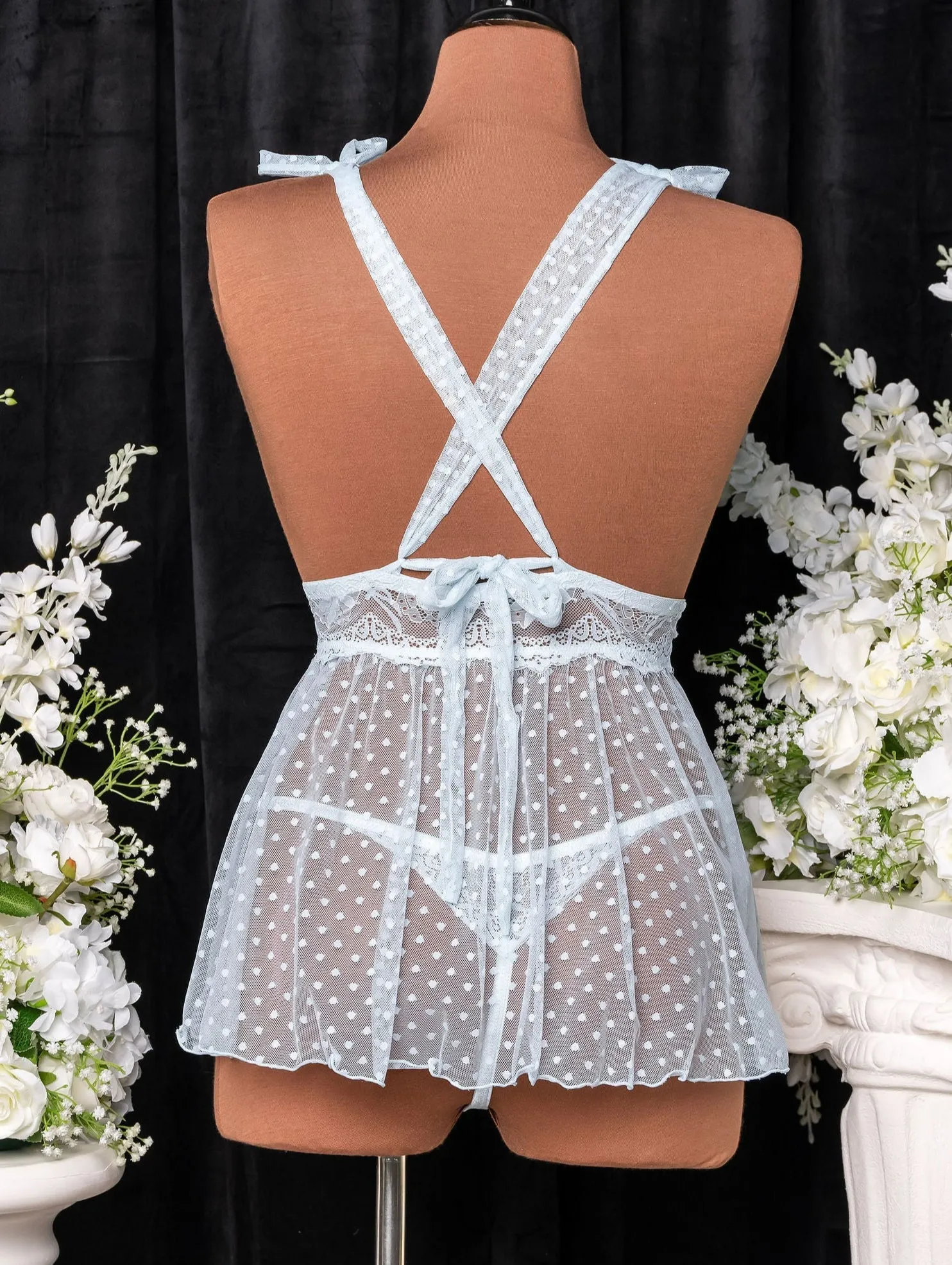Polka Dot Mesh Babydoll - Something Blue