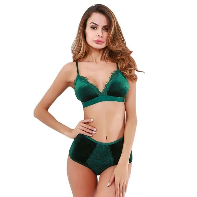 Push Up brassiere Bra set Sexy Fashion Women Velvet  Bralette Underwear High Waist Panties Soft Trim lingerie Set