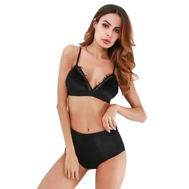 Push Up brassiere Bra set Sexy Fashion Women Velvet  Bralette Underwear High Waist Panties Soft Trim lingerie Set