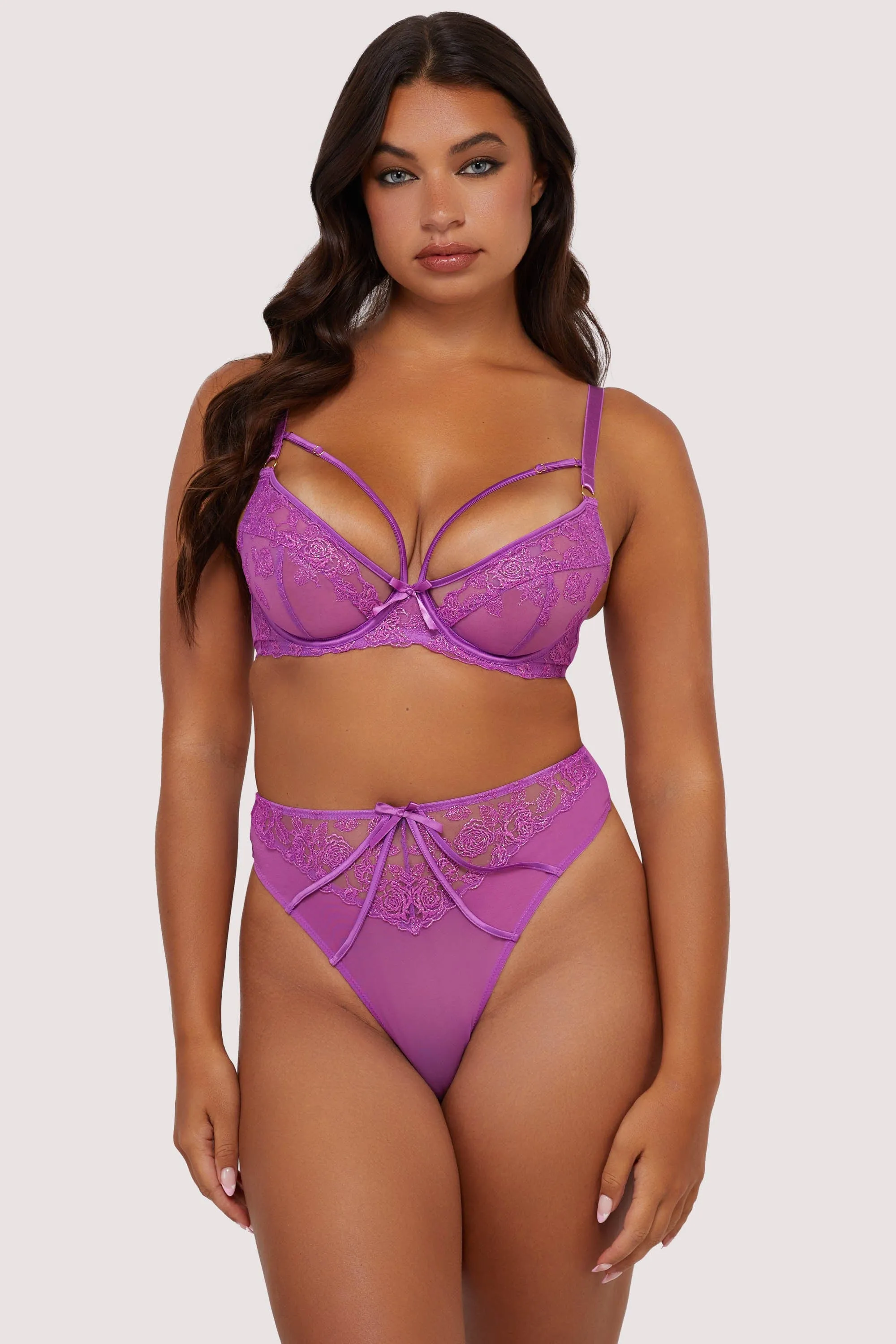 Rosanna Purple Embroidery High Waist Thong