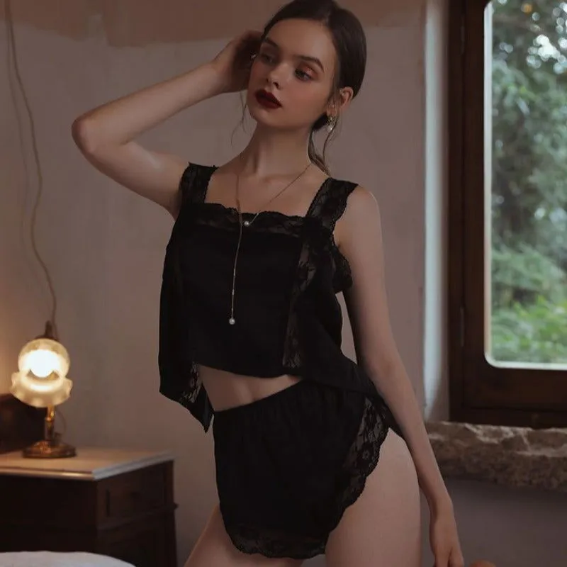 Satin Lace Spaghetti Straps Backless Sleepwear