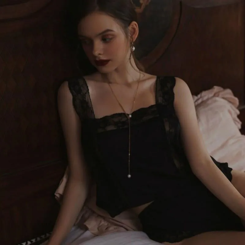 Satin Lace Spaghetti Straps Backless Sleepwear