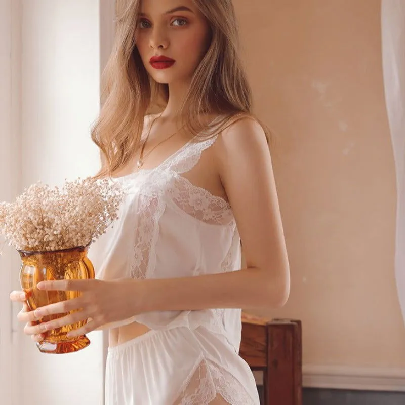 Satin Lace Spaghetti Straps Backless Sleepwear