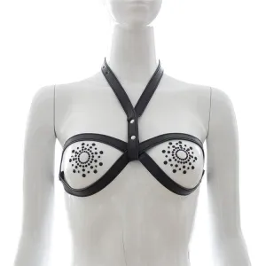 Sexy Underwear Leather Bra Bondage Flirting Toys Fetish Adjustable Collar Open Bra And Nipple Cover Chastity Lingerie For Women