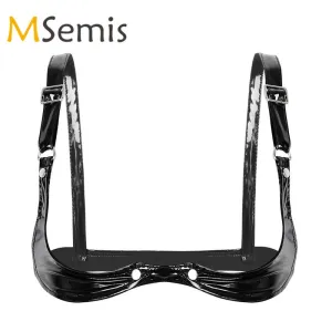 Sexy Women Lingerie Sexy Open Cup Bra Ladies Adjustable Spaghetti Straps Bra Wetlook Tops Faux Leather Bra Top for Women Female