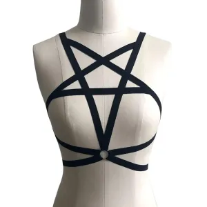 Sexy Women Stanik Club Party Wear Lingerie Bra Lady Pentagram Chest Body Harness Cage Underwear Plunge Erotic Intimates Female