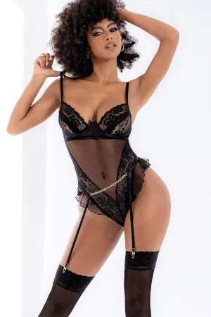 SS-Mesh Bodysuit With Ruffle detail