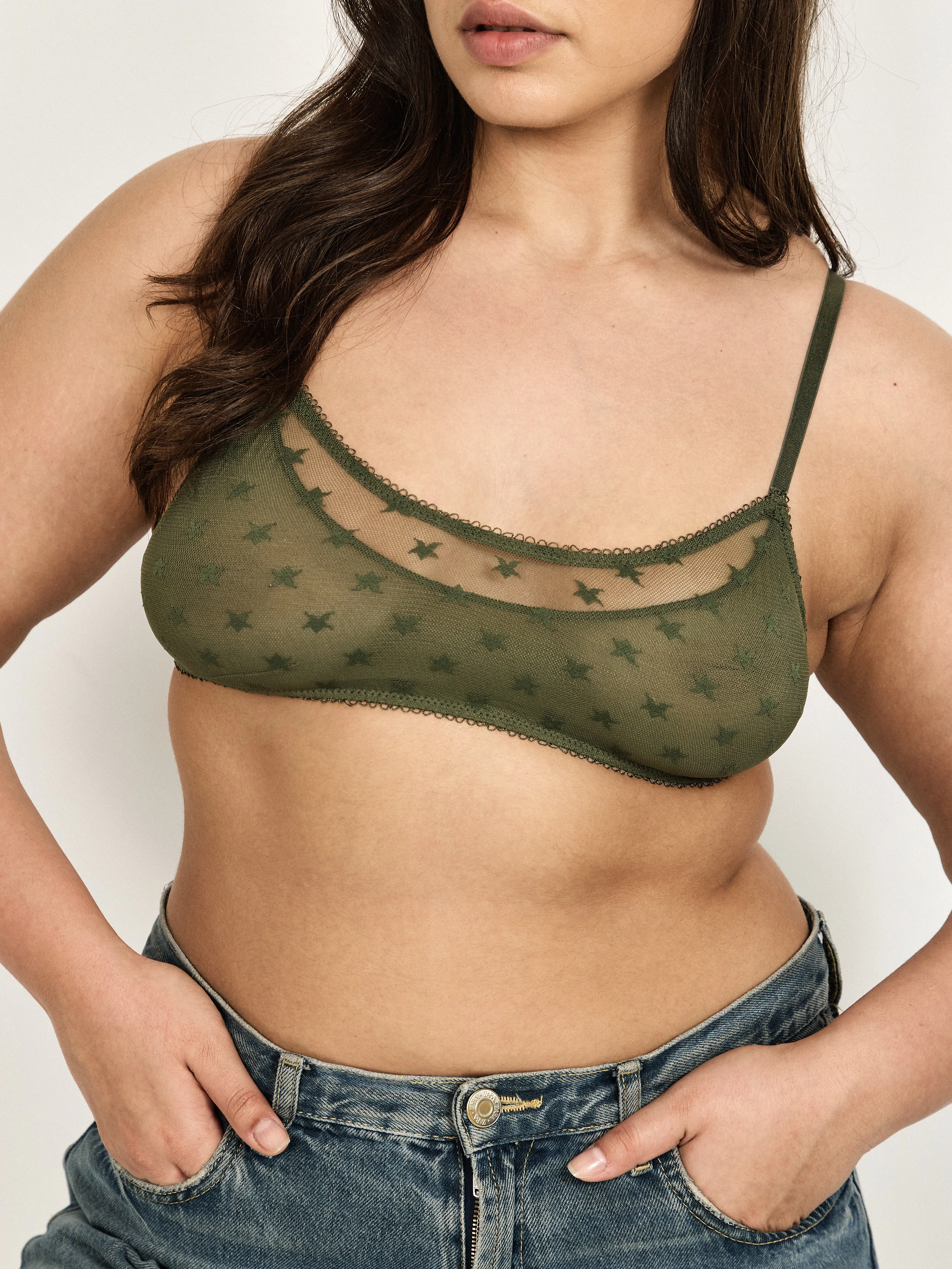 Star Lace Bralette - Olive Green