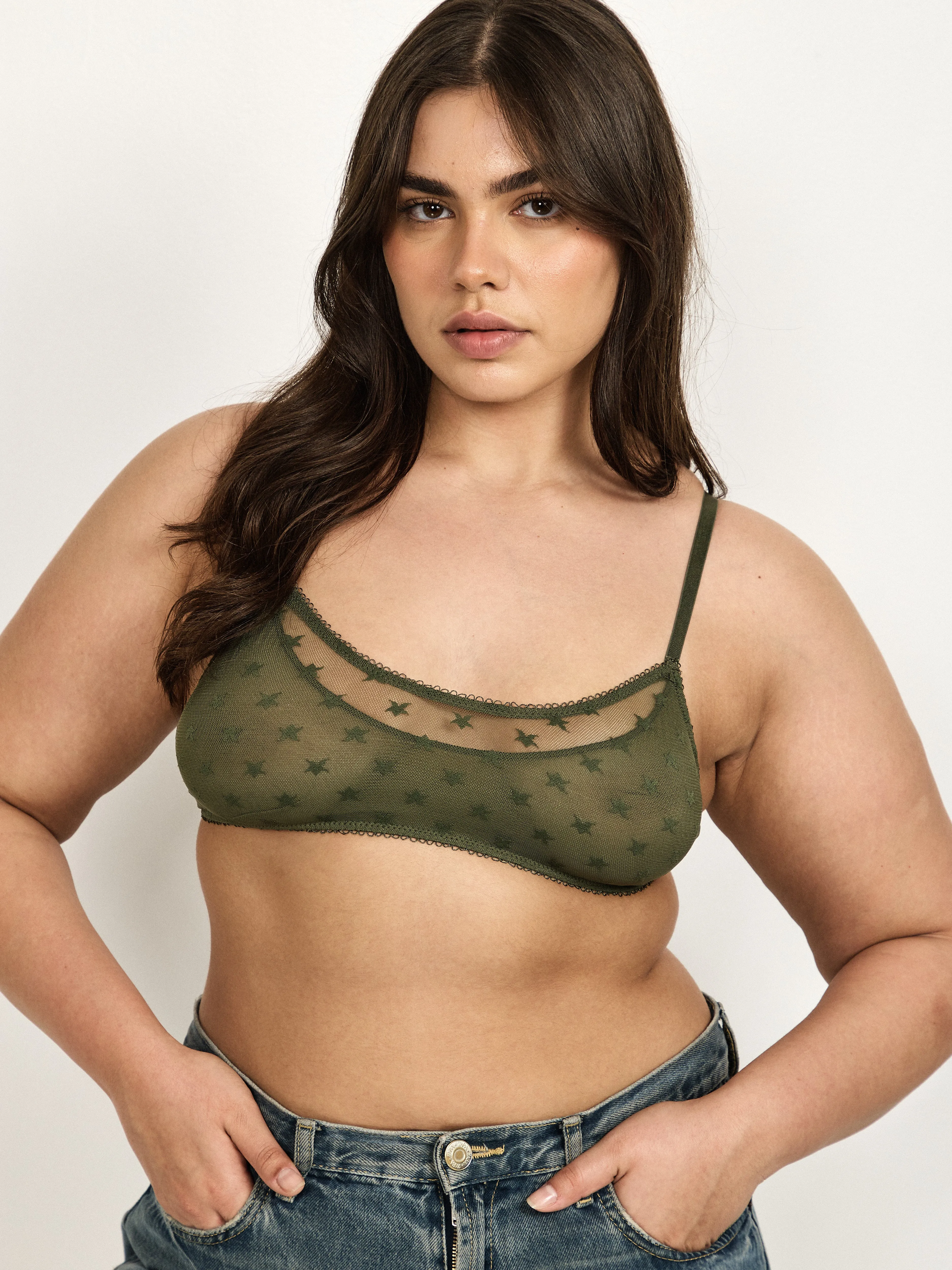 Star Lace Bralette - Olive Green