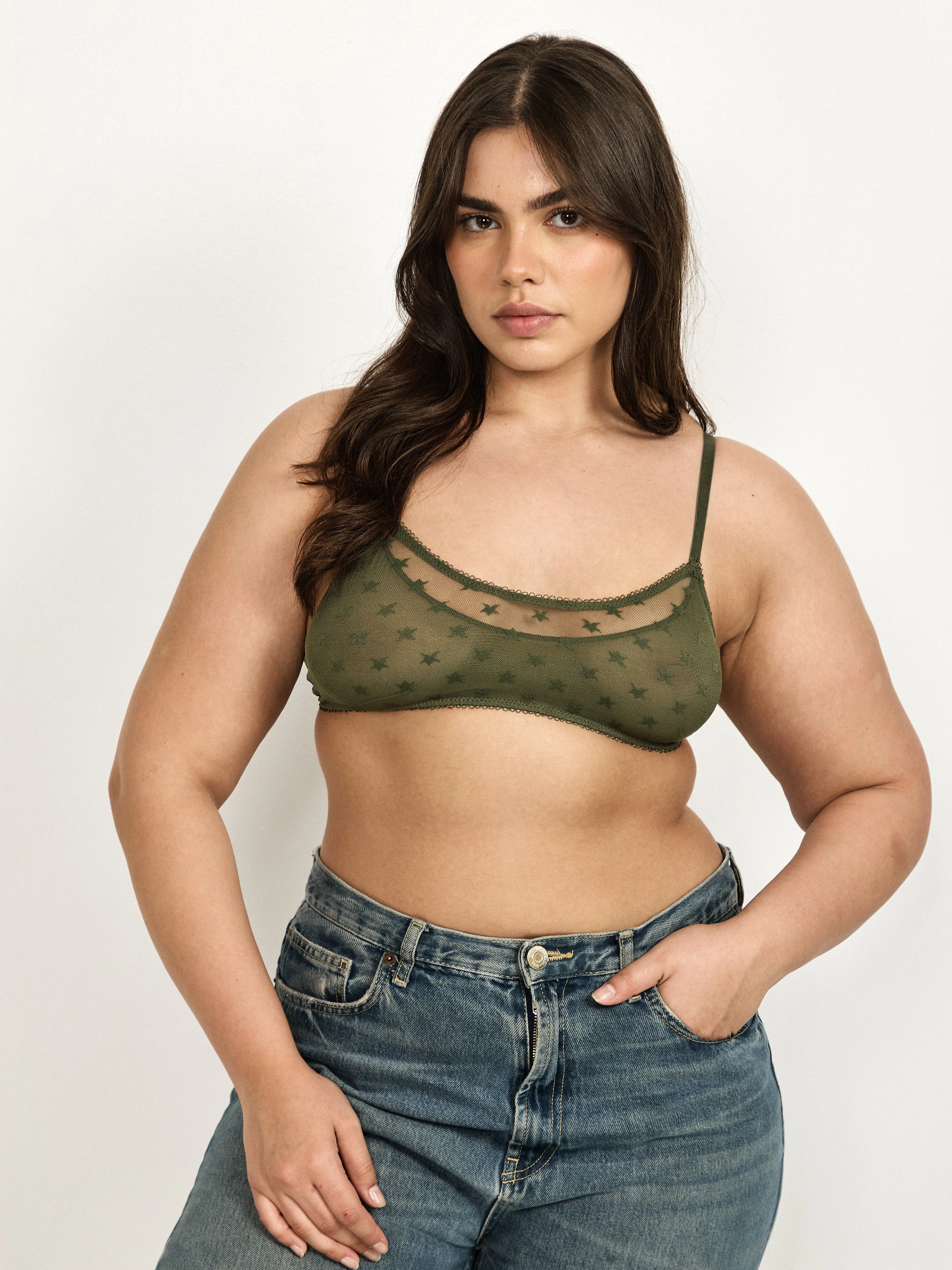 Star Lace Bralette - Olive Green