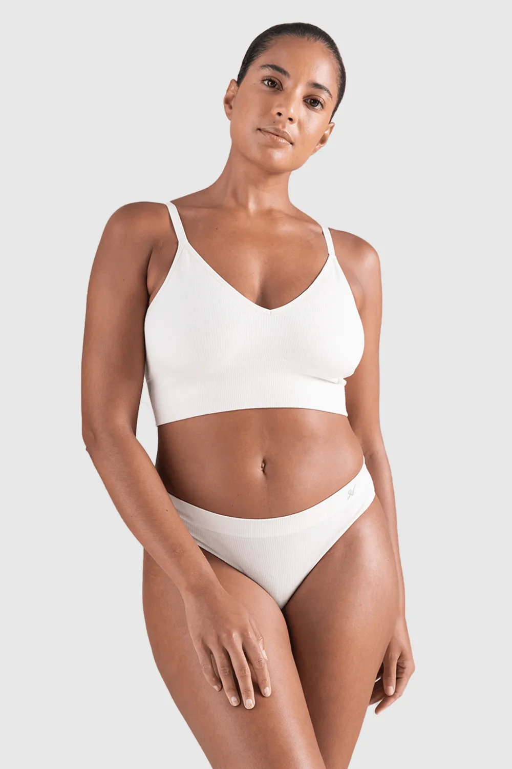 Tencel Seamless High Leg Brief in White Sand. Size XS (UK 6-8)