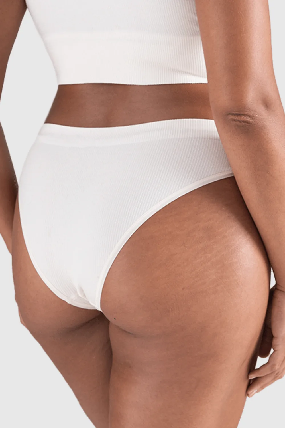 Tencel Seamless High Leg Brief in White Sand. Size XS (UK 6-8)