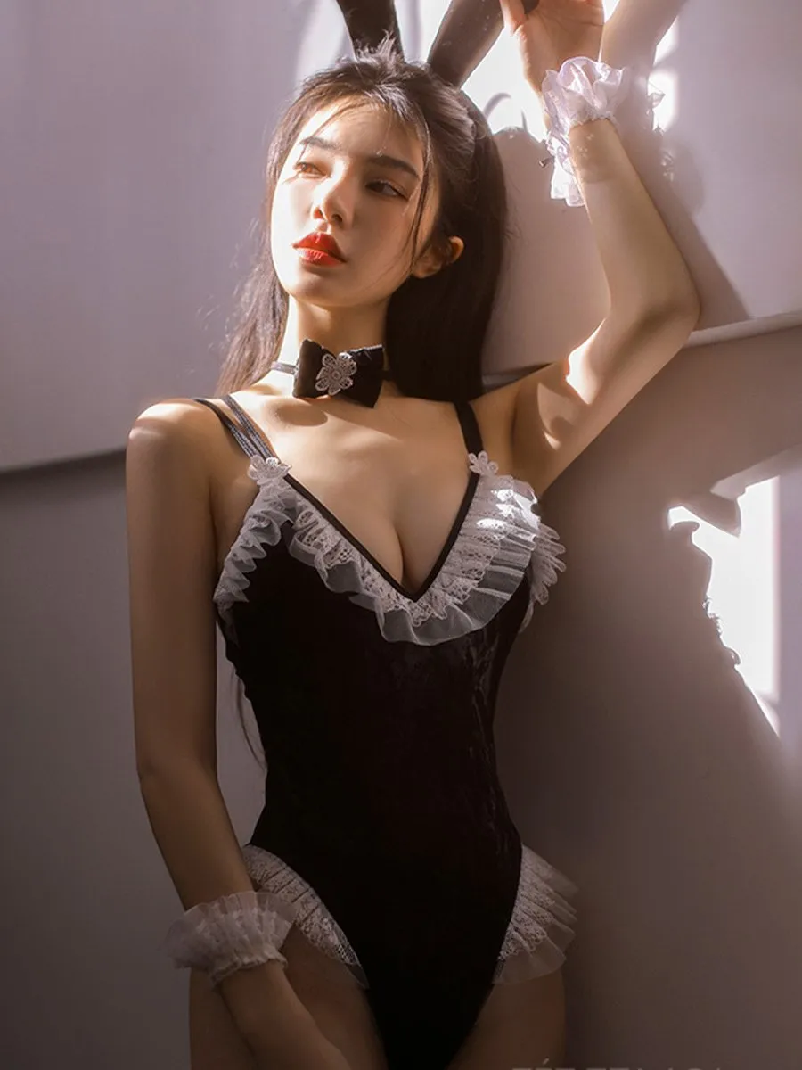 Velvet Bunny Open Crotch Bodysuit