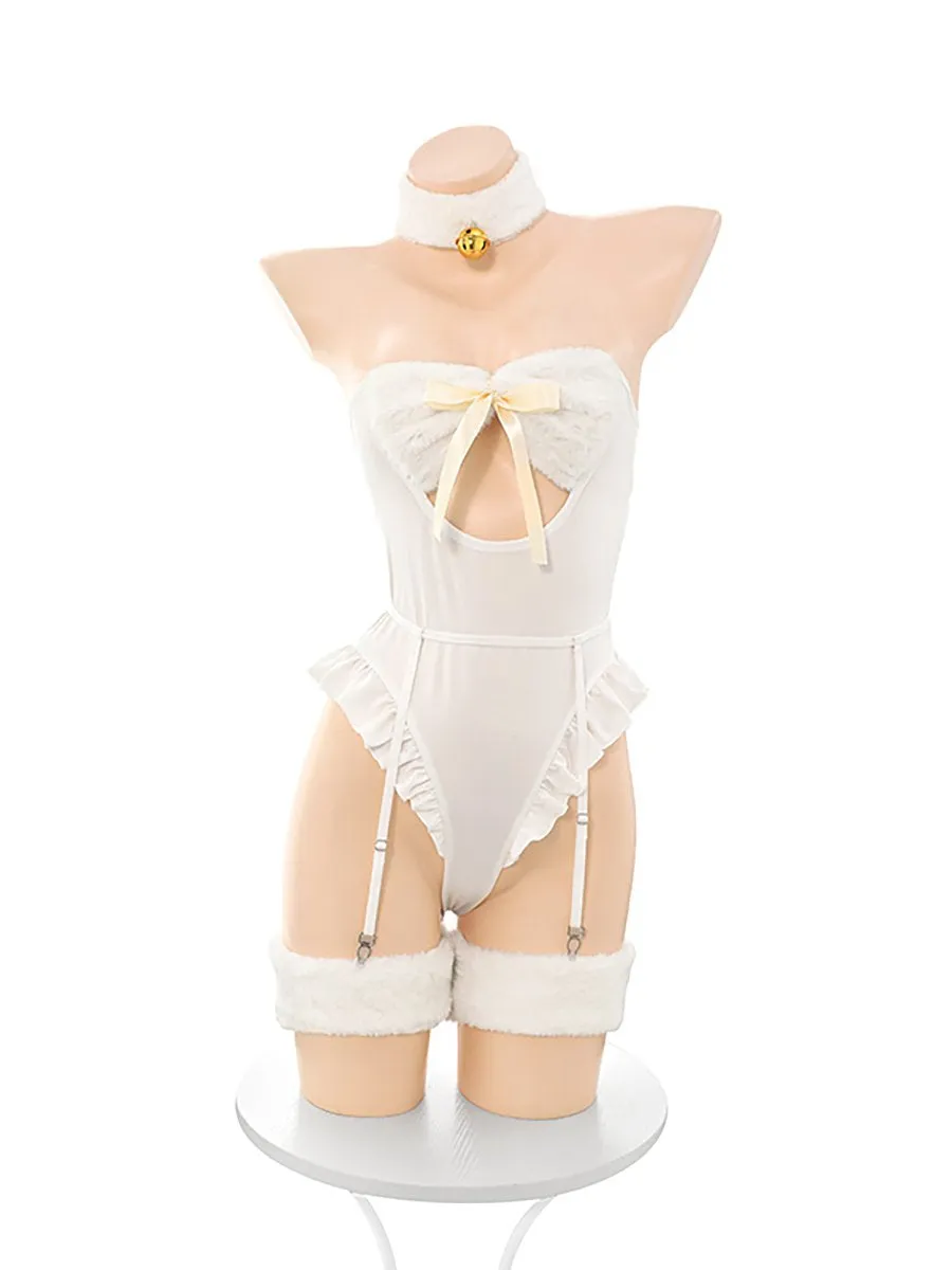 White Cat Open Crotch Teddy Lingerie
