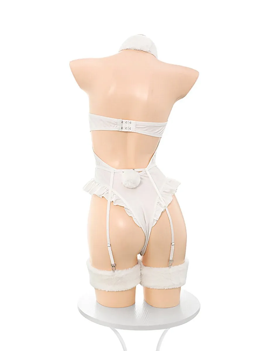 White Cat Open Crotch Teddy Lingerie