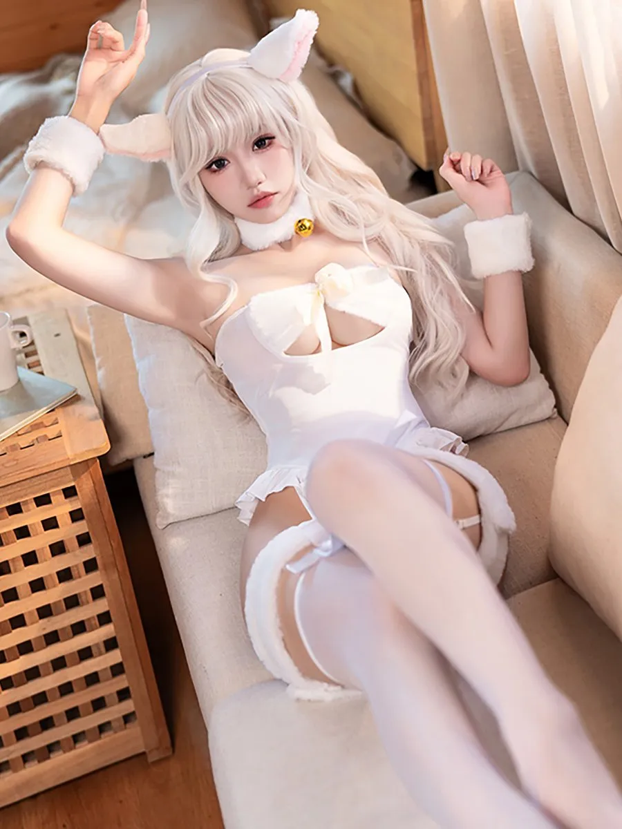 White Cat Open Crotch Teddy Lingerie